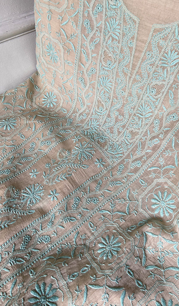 Women's Lakhnavi Handcrafted Mul Chanderi Unstitched Chikankari Full Suit - HONC0334733