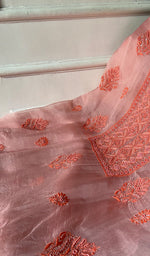 将图像加载到图库查看器中， Women's Lakhnavi Handcrafted Pure Organza Chikankari Unstitched Kurta And Dupatta Set- HONC0333539