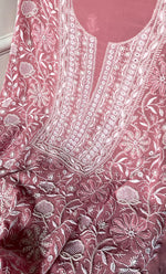 Load image into Gallery viewer, Women&#39;s Lakhnavi Handcrafted Pure Silk Georgette Chikankari Kurta And Dupatta Set- HONC0291005
