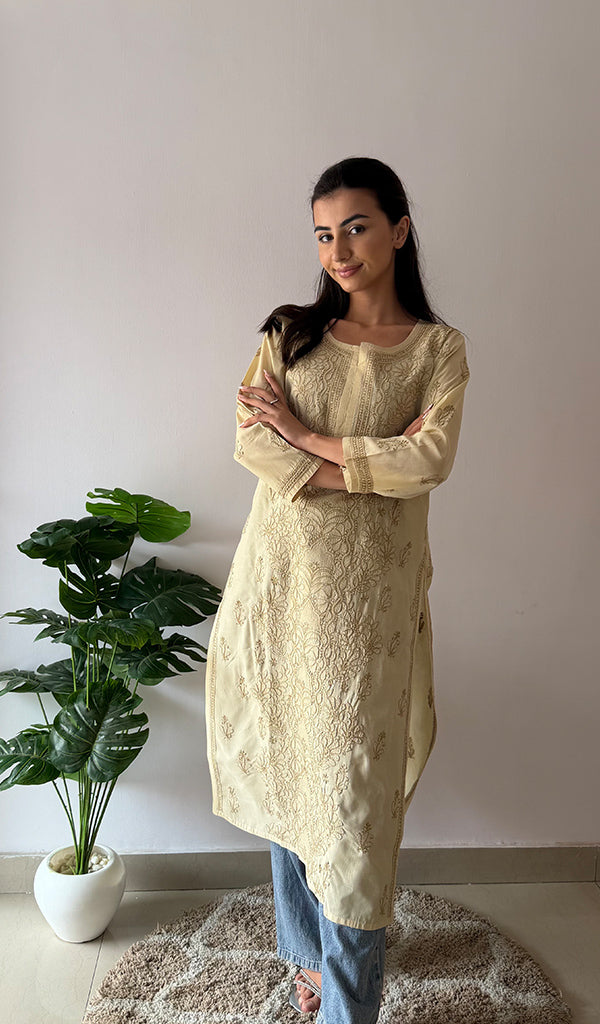 Women's Lakhnavi Handcrafted Cotton Chikankari Kurti - HONC0379494
