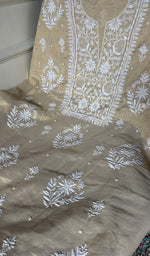 Load image into Gallery viewer, Women's Lakhnavi Handcrafted Tissue Chanderi Unstitched Chikankari Kurta And Dupatta Set - HONC0347707