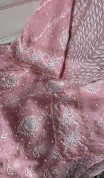 Load image into Gallery viewer, Aarushi Women's Lakhnavi Handcrafted Mul Chanderi Semi - stitched Chikankari Full Suit Material - HONC0330135