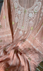 将图像加载到图库查看器中， Izna Women&#39;s Lakhnavi Handcrafted Mul Chanderi Semi - Stitched Anarkali And Dupatta Set - HONC0302889
