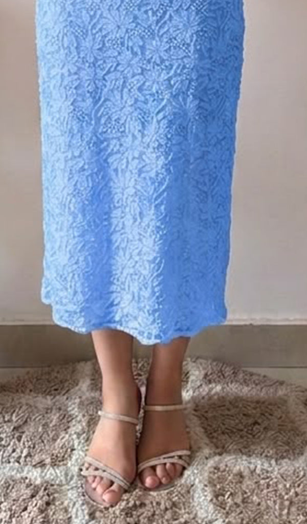 Women's Lakhnavi Handcrafted Viscose Georgette Chikankari Kurti with Slip.- HONC0213468