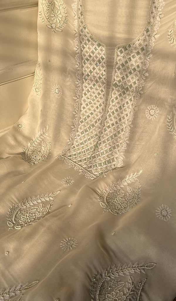 Women's Lakhnavi Handcrafted Mul Chanderi Unstitched Kurta And Dupatta Set - HONC0297203