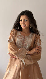 Load image into Gallery viewer, Women's Lucknowi Handcrafted Mul Chanderi Stitched Chikankari Kurta And Plazzo Set- HONC0545444