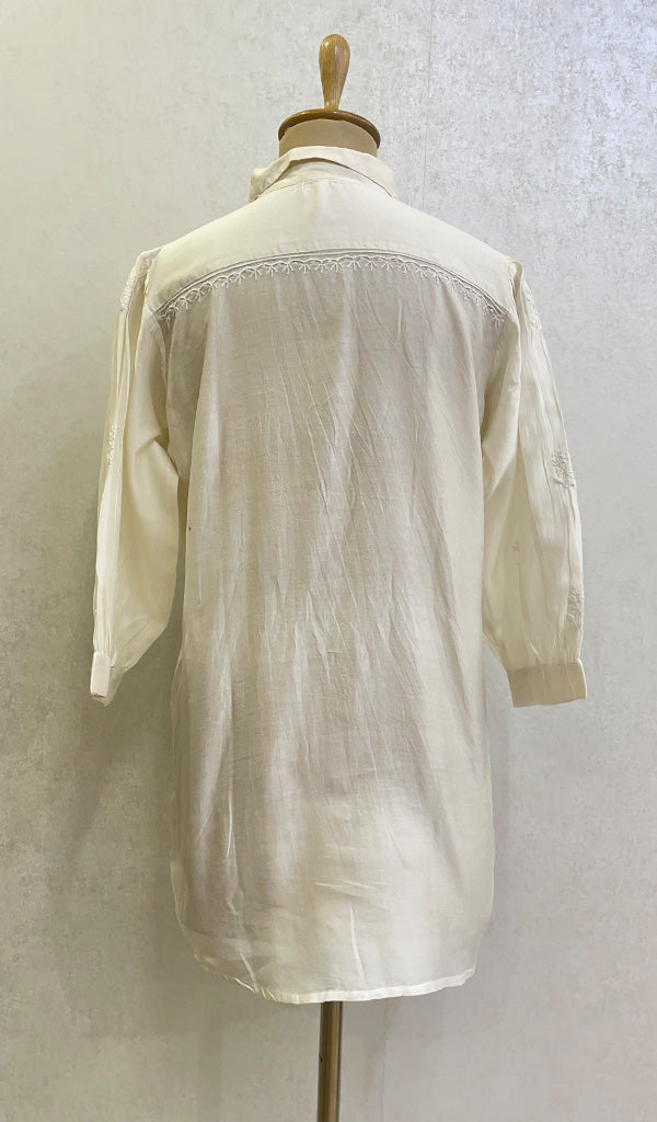 Women's Lakhnavi Handcrafted Chanderi Silk Chikankari Top - HONC0166345