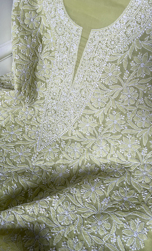 Women's Lakhnavi Handcrafted Unstitched Cotton Chikankari Suit Material - HONC0320309