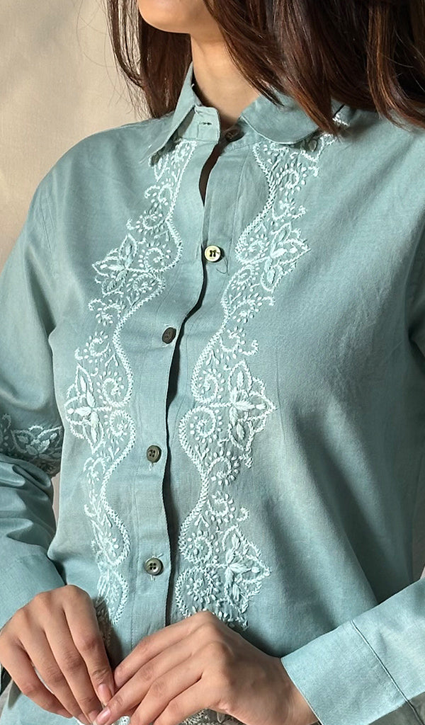 Women's Lucknowi Handcrafted Slub Cotton Chikankari Top - HONC0299122