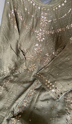 Load image into Gallery viewer, Women's Lakhnavi Handcrafted Mul Chanderi Semi - Stitched Anarkali And Dupatta Set - HONC0355011