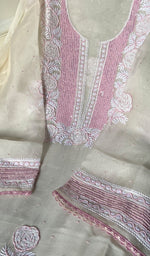 将图像加载到图库查看器中， Women&#39;s Lakhnavi Handcrafted Pure Organza Chikankari Semi-Stitched Kurta And Dupatta Set- HONC0242649
