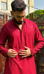 Load image into Gallery viewer, Men&#39;s Faux-Georgette Hakoba Kurta - HONC0322897

