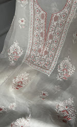 Load image into Gallery viewer, Women&#39;s Lakhnavi Handcrafted Pure Organza Chikankari Unstitched Kurta And Dupatta Set- HONC0307959
