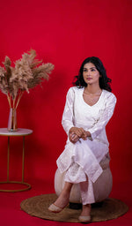 将图像加载到图库查看器中， Women&#39;s Lucknowi Handcrafted Cotton Chikankari Angrakha - HONC0207020
