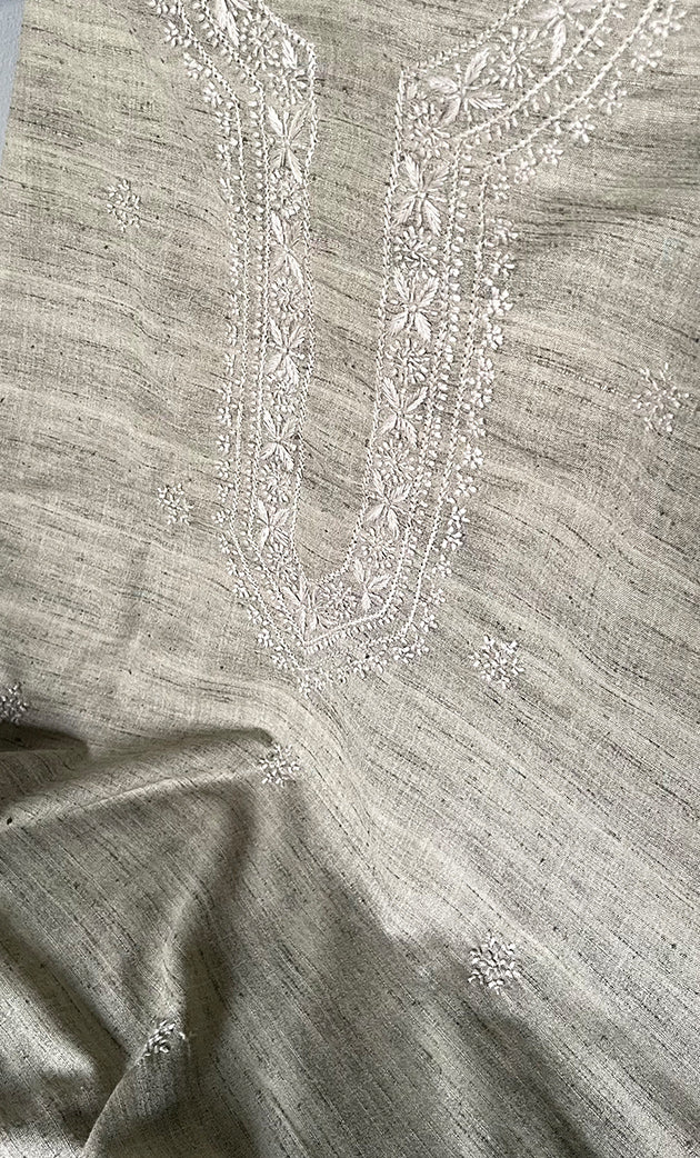 Lucknowi Handcrafted Cotton Chikankari Unstitched Men's Kurta Fabric - HONC0306857