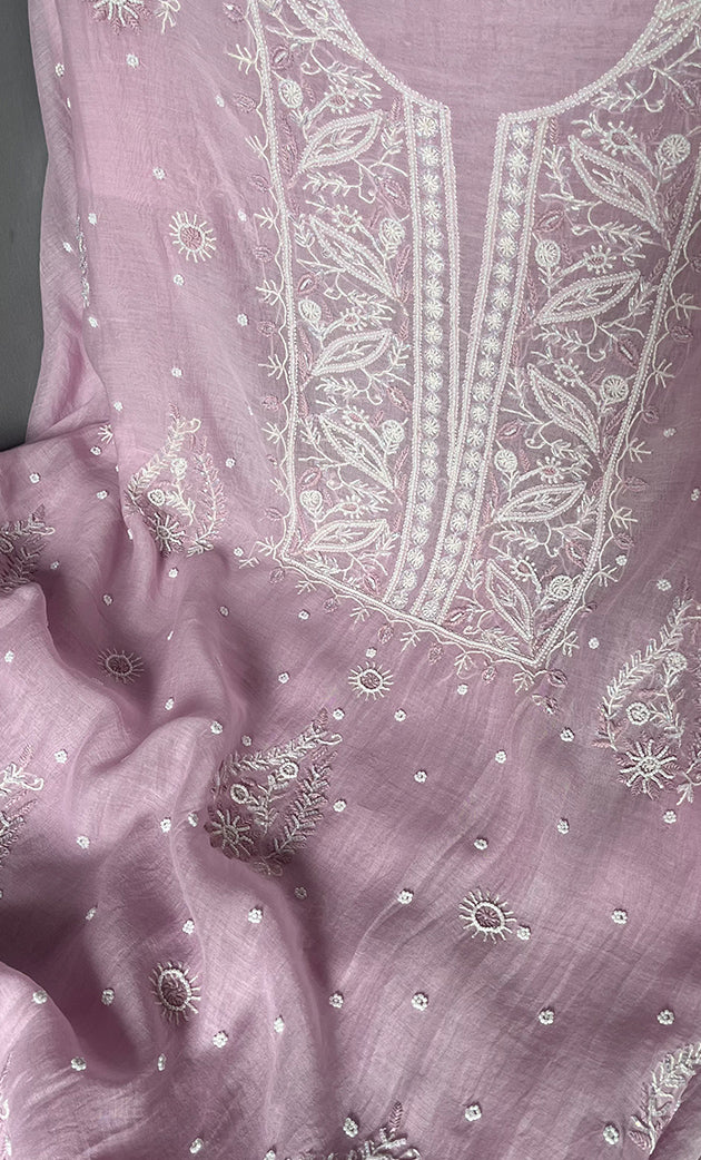 Women's Lakhnavi Handcrafted Mul Chanderi Unstitched Kurta And Dupatta Set- HONC0305202