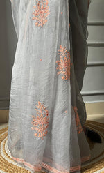 Load image into Gallery viewer, Women&#39;s Lucknowi Handcrafted Pure Organza Silk Chikankari Saree - HONC0283196
