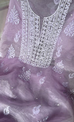 将图像加载到图库查看器中， Women&#39;s Lakhnavi Handcrafted Organza Chikankari Unstitched Full Suit Material - HONC0287041
