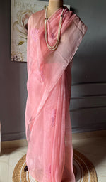 Load image into Gallery viewer, Women&#39;s Lucknowi Handcrafted Pure Organza Silk Chikankari Saree - HONC0268556
