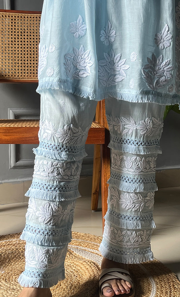 Women's Lakhnavi Handcrafted Modal Cotton Chikankari Kurta And Pant Set - HONC0301743