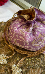 Load image into Gallery viewer, Green Chikankari Embroidered Potli Bag with White Bead Tassels - HONC0317200
