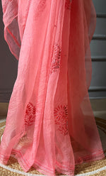 Load image into Gallery viewer, Women&#39;s Lucknowi Handcrafted Pure Organza Silk Chikankari Saree - HONC0297168

