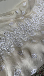 White Pure Organza Silk Chikankari 2 Pc Unstitched Suit Set