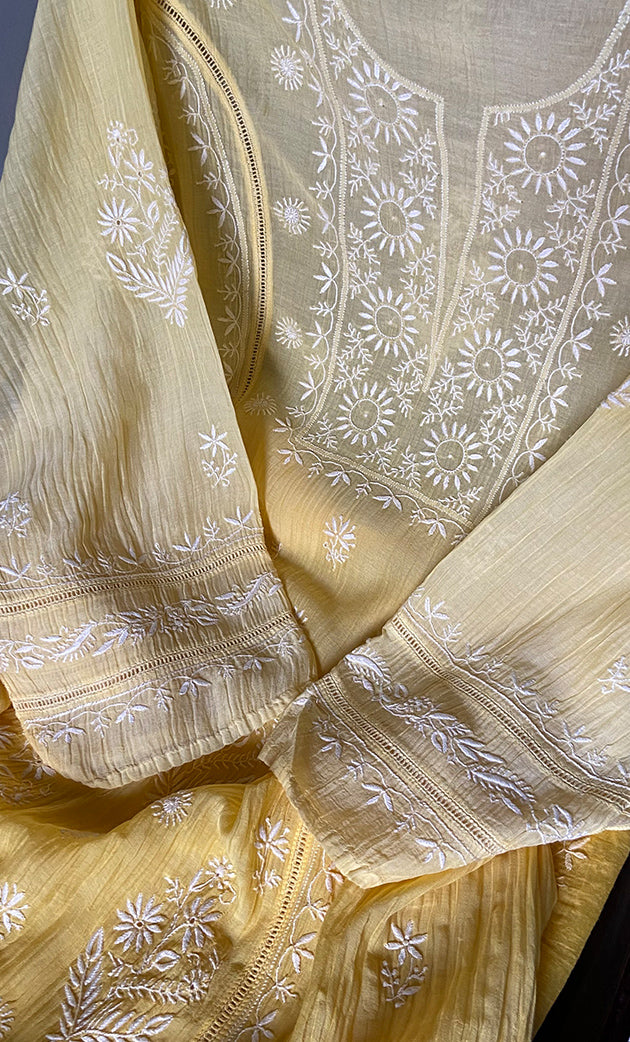 Women's Lakhnavi Handcrafted Mul Chanderi Semi - Stitched Kurta And Dupatta Set - HONC0308714