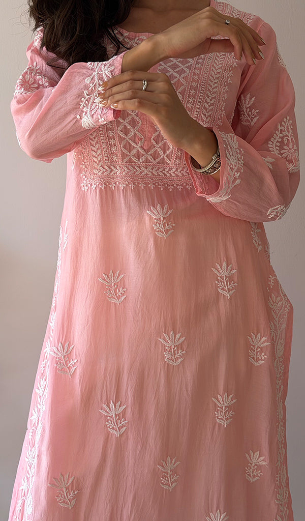 Jiya Women's Lakhnavi Handcrafted Muslin Chikankari Kurti - HONC0367883