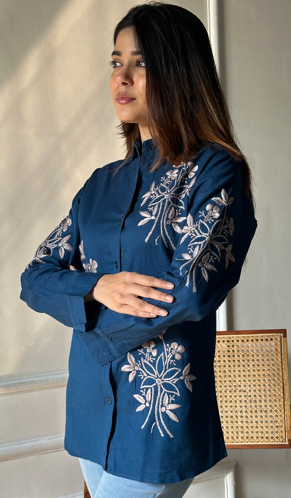 Women's Lucknowi Handcrafted Slub Cotton Chikankari Top - HONC0299164