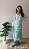 Women's Lakhnavi Handcrafted Muslin Chikankari Kurti - HONC0358930