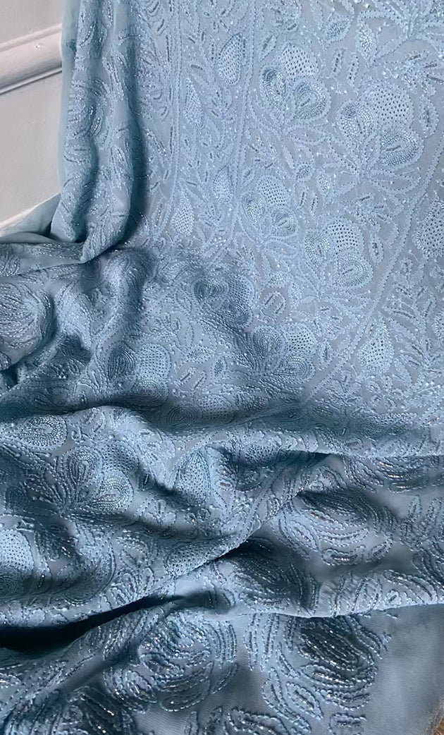 Women's Lakhnavi Handcrafted Viscose Georgette Chikankari Full Suit Material - HONC0299924