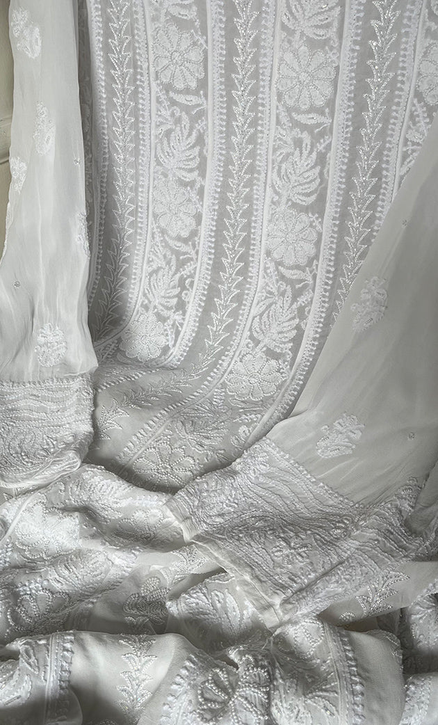 Women's Lucknowi Handcrafted Viscose Georgette Chikankari Kurta Dupatta Set- HONC0303285