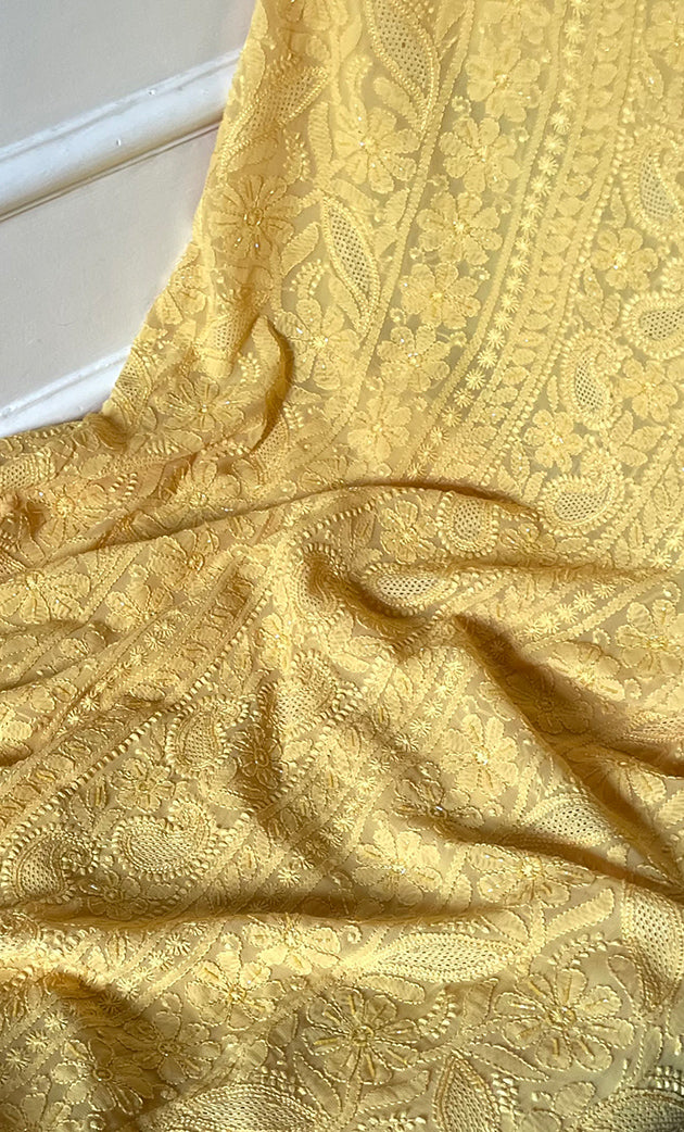 Women's Lucknowi Handcrafted Viscose Georgette Unstitched Chikankari Suit Material - HONC0299914