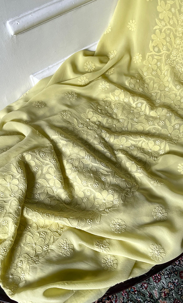 Women's Lakhnavi Handcrafted Viscose Georgette Chikankari Full Suit Material - HONC0312590