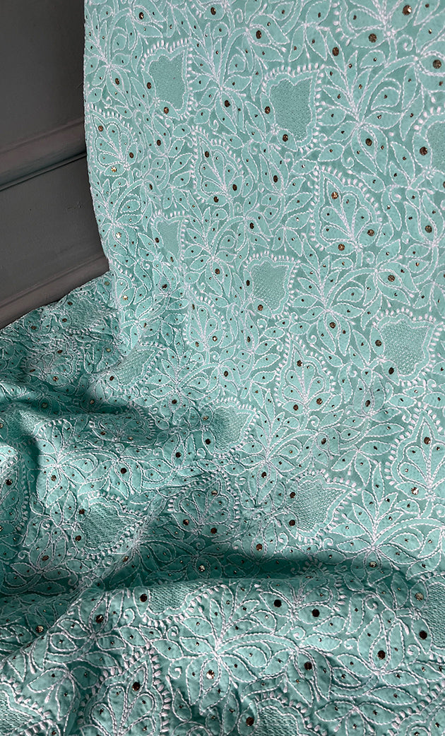 Women's Lakhnavi Handcrafted Unstitched Cotton Chikankari Suit Material - HONC0264456