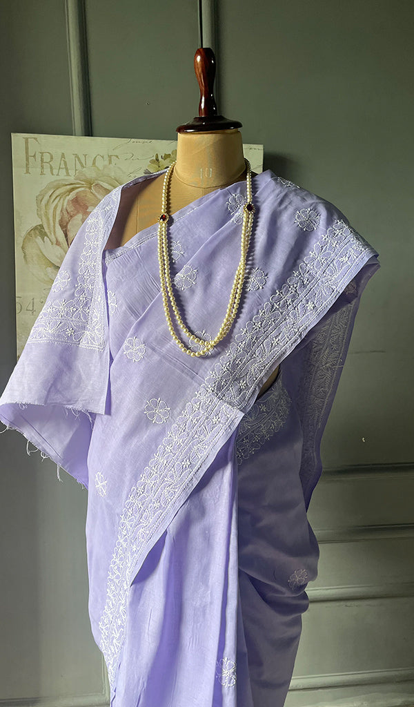 Fairoz Women's Lakhnavi Handcrafted Cotton Chikankari Saree - HONC0311933