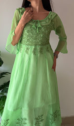 Load image into Gallery viewer, Aadab Women's Lakhnavi Handcrafted Faux-Georgette Chikankari Anarkali Dress - HONC0389400