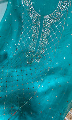 将图像加载到图库查看器中， Women&#39;s Lakhnavi Handcrafted Pure Organza Chikankari Unstitched Kurta And Dupatta Set- HONC0299980
