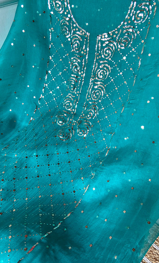 Women's Lakhnavi Handcrafted Pure Organza Chikankari Unstitched Kurta And Dupatta Set- HONC0299980