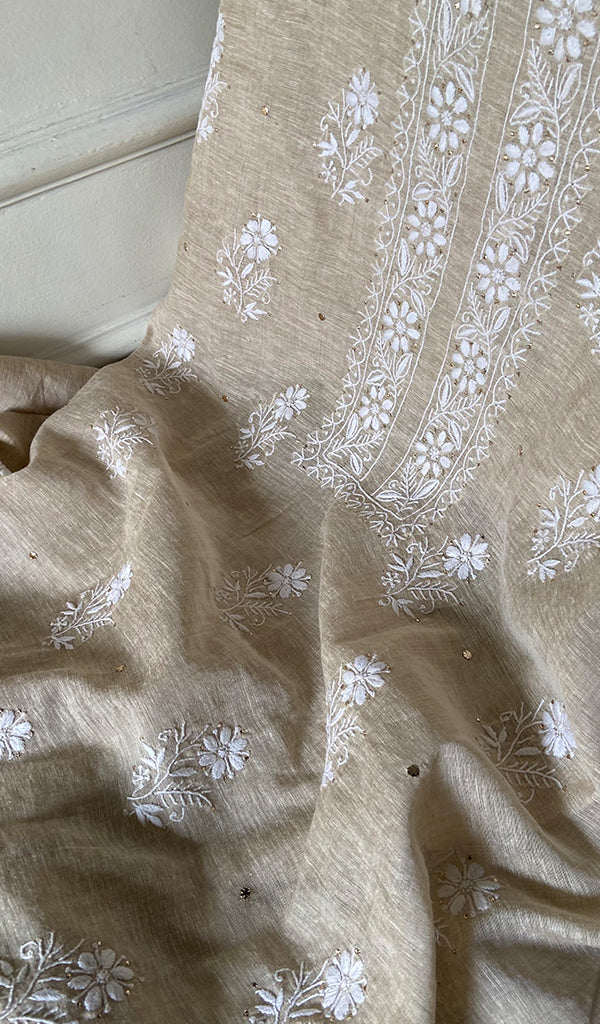 Women's Lakhnavi Handcrafted Unstitched Cotton Chikankari Kurta Dupatta Set - HONC0352437