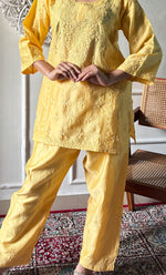 Load image into Gallery viewer, Imara Women's Lakhnavi Handcrafted Chanderi Silk Chikankari Top And Pant Set - HONC0340442