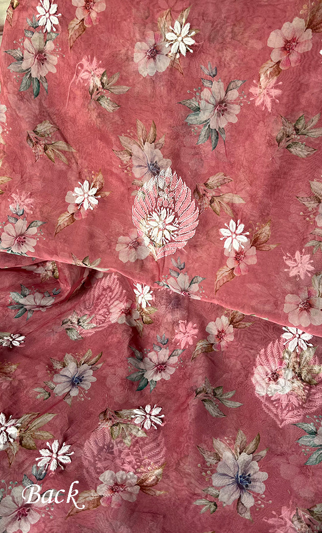 Disha Women's Lakhnavi Handcrafted Organza Chikankari Unstitched Kurti Fabric - HONC0332149