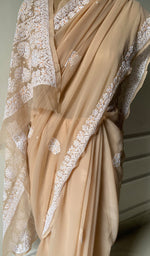 Load image into Gallery viewer, Women&#39;s Lakhnavi Handcrafted Faux-Georgette Chikankari Saree - HONC0228984
