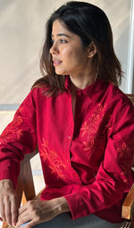 Load image into Gallery viewer, Women&#39;s Lucknowi Handcrafted Slub Cotton Chikankari Top - HONC0299113
