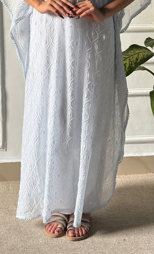 Rabia Women's Lucknowi Handcrafted Mul chanderi Chikankari Kaftan - HONC0326231