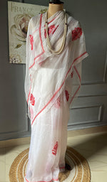 Load image into Gallery viewer, Women&#39;s Lucknowi Handcrafted Pure Organza Silk Chikankari Saree - HONC0295368
