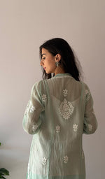 Load image into Gallery viewer, Women's Lucknowi Handcrafted Mul Chanderi Stitched Chikankari Kurta And Plazzo Set- HONC0378796