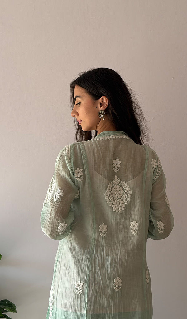 Women's Lucknowi Handcrafted Mul Chanderi Stitched Chikankari Kurta And Plazzo Set- HONC0378796
