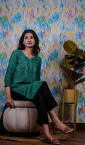 Safiya Women's Lakhnavi Handcrafted Viscose Georgette Chikankari Kurti - HONC0200218